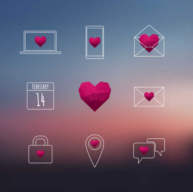 communication icons with hearts
