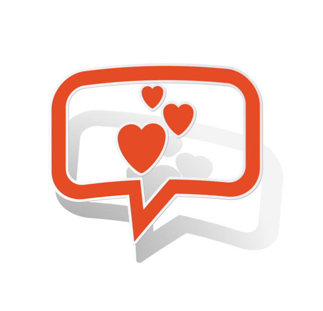 message bubble icon with red hearts inside